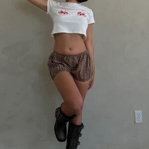 Plaid Brown Athletic Shorts for Women